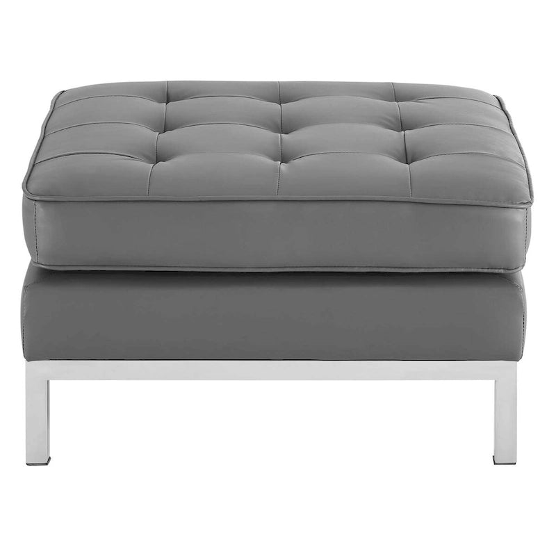 Repose-pieds capitonné en cuir végétalien de style Mid-Century avec pieds en acier inoxydable
