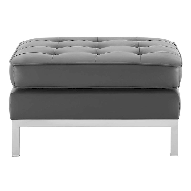 Repose-pieds capitonné en cuir végétalien de style Mid-Century avec pieds en acier inoxydable