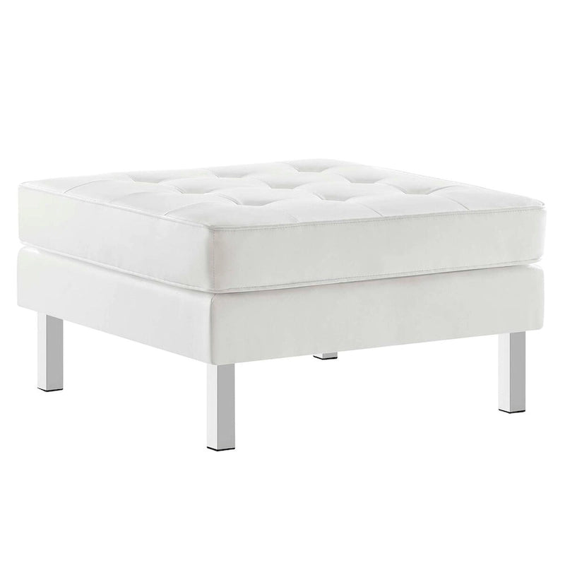 Repose-pieds capitonné en cuir végétalien de style Mid-Century avec pieds en acier inoxydable