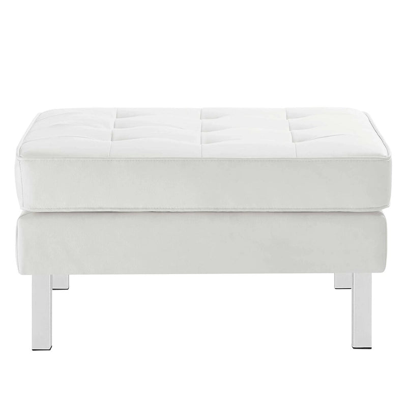 Repose-pieds capitonné en cuir végétalien de style Mid-Century avec pieds en acier inoxydable