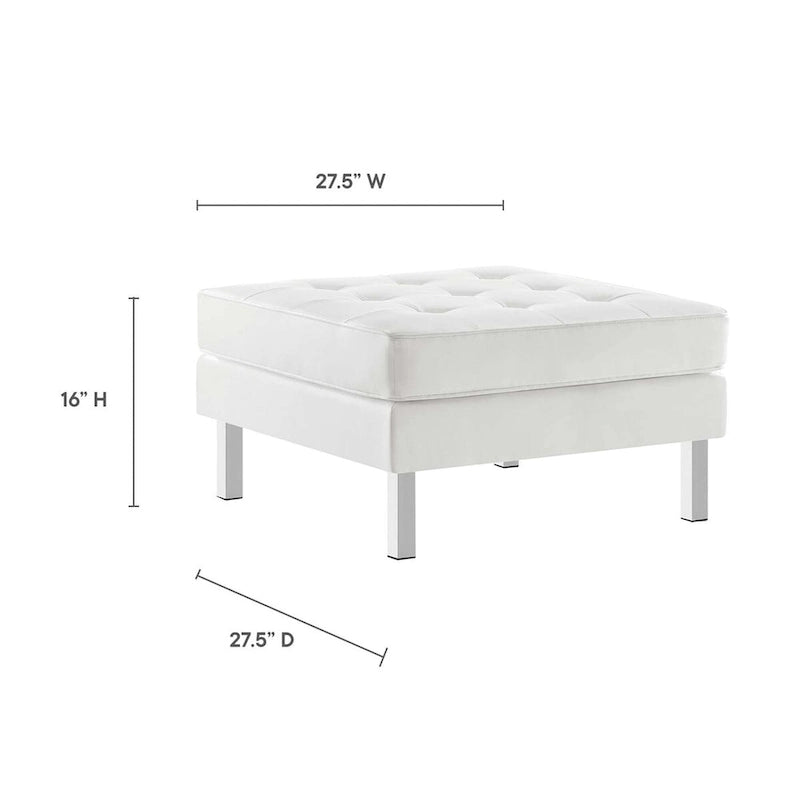 Repose-pieds capitonné en cuir végétalien de style Mid-Century avec pieds en acier inoxydable