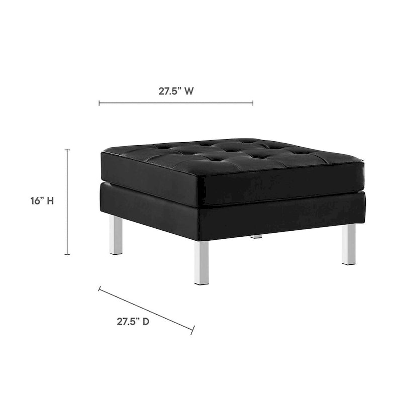Repose-pieds capitonné en cuir végétalien de style Mid-Century avec pieds en acier inoxydable
