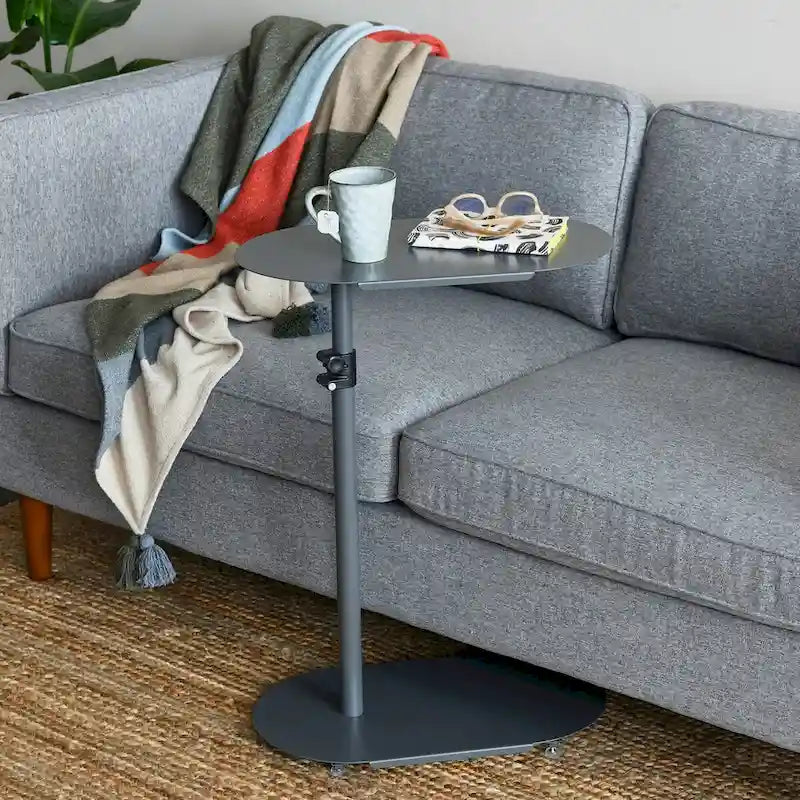 Table d'appoint en C à hauteur réglable avec cadre en acier mat
