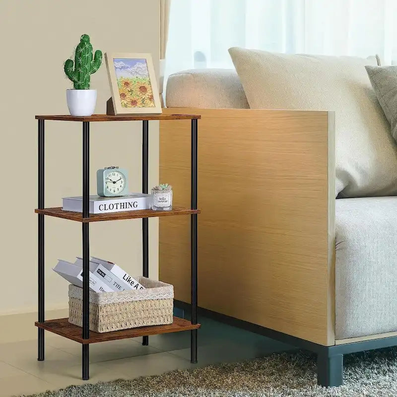 Table d'appoint haute et étroite à 3 niveaux avec étagères de rangement