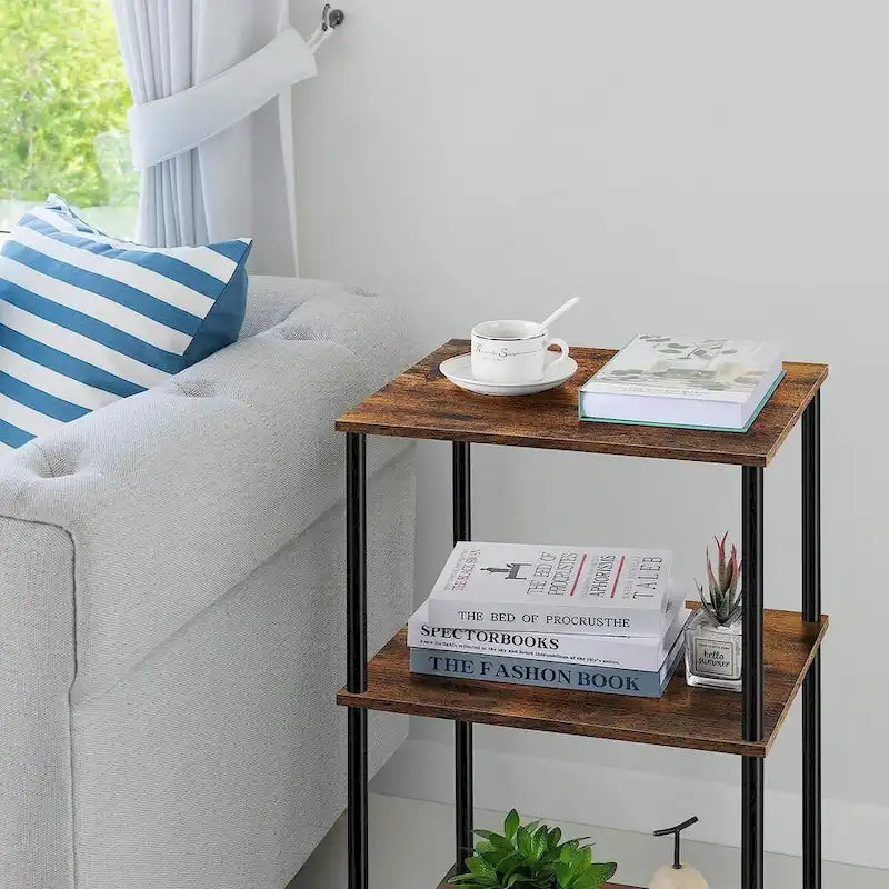 Table d'appoint haute et étroite à 3 niveaux avec étagères de rangement