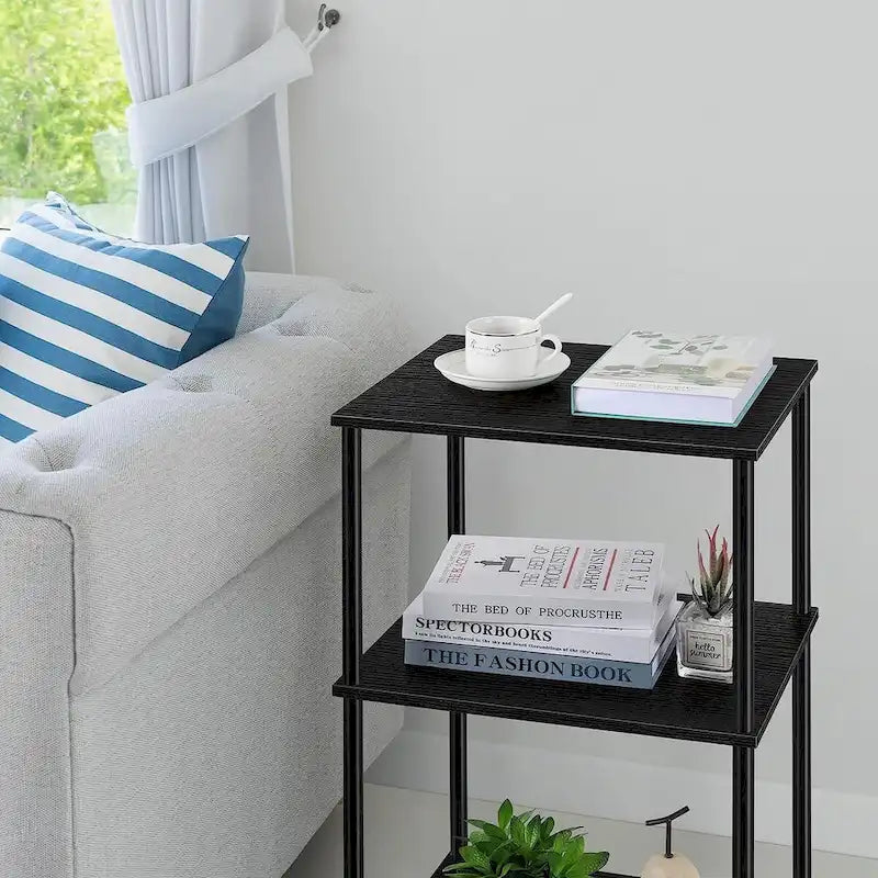 Table d'appoint haute et étroite à 3 niveaux avec étagères de rangement