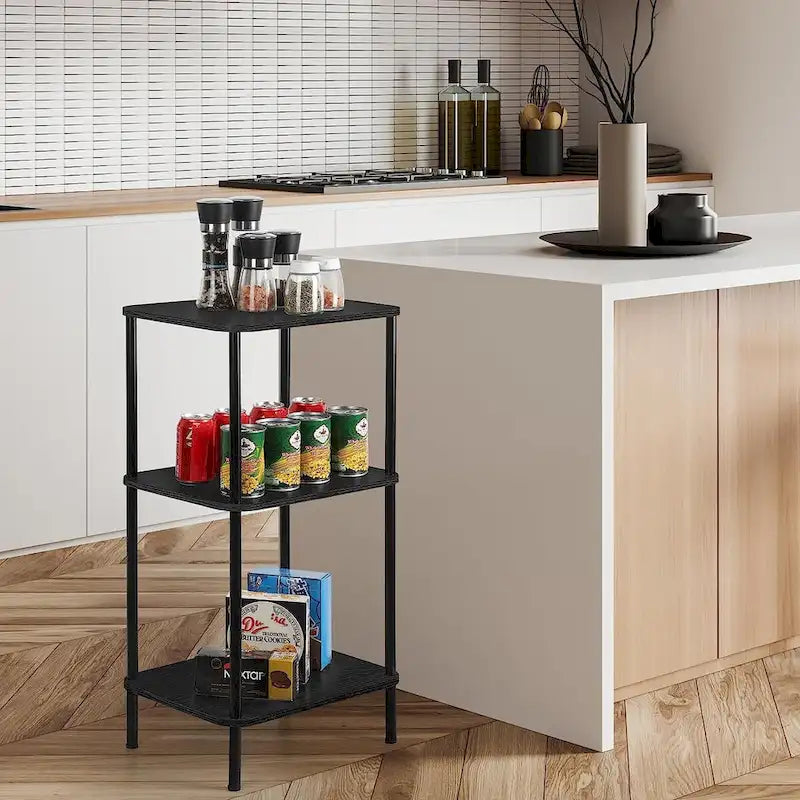 Table d'appoint haute et étroite à 3 niveaux avec étagères de rangement