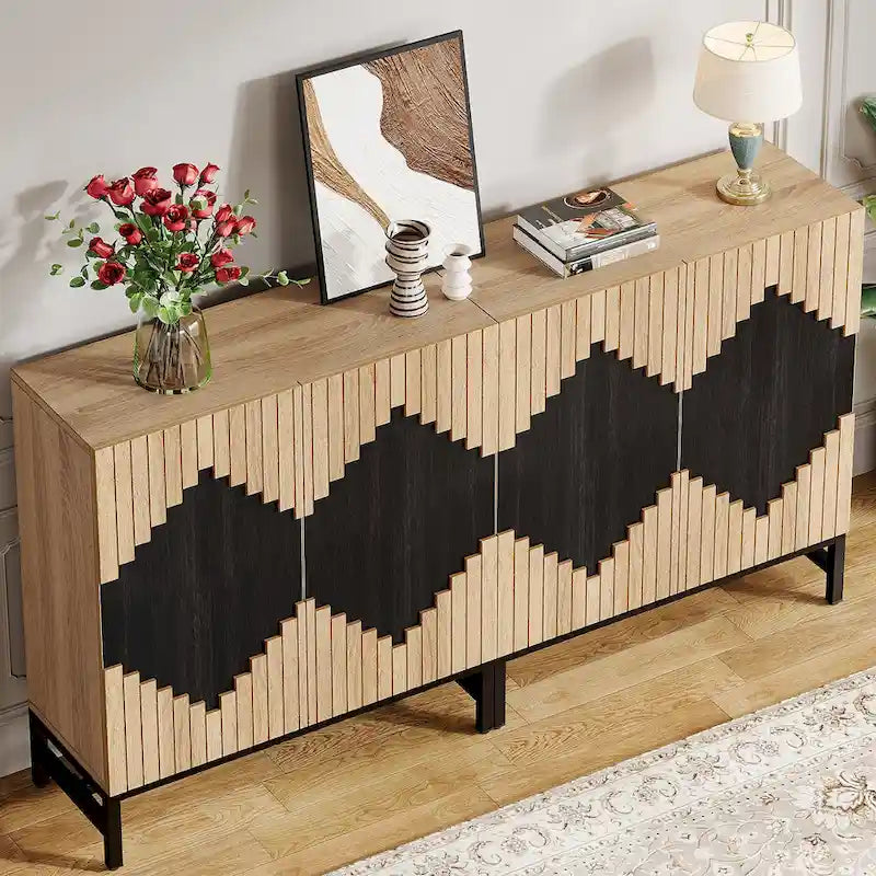 Buffet de salle à manger moderne de style champêtre avec 4 portes et étagères réglables