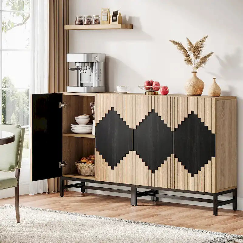 Buffet de salle à manger moderne de style champêtre avec 4 portes et étagères réglables