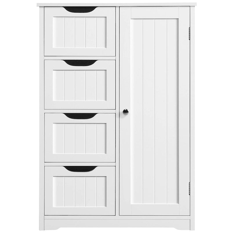 Yaheetech Large Bathroom Storage Cabinet Free-Standing Floor Cabinet with 4 Drawers and 1 Cupboard - N/A