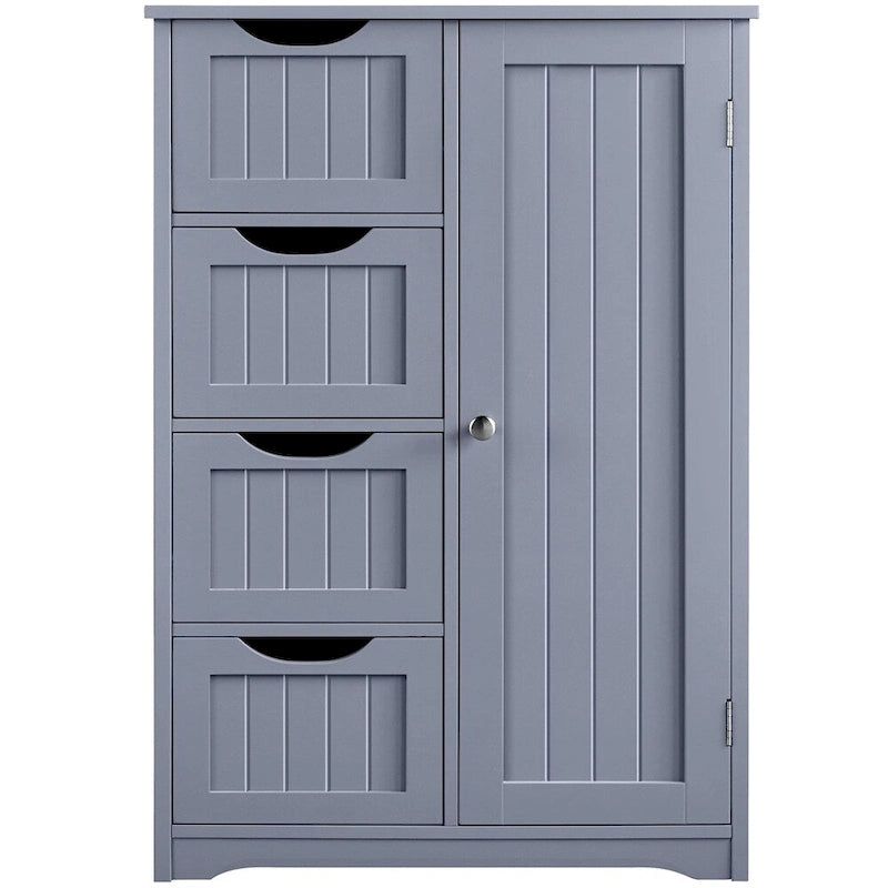 Meuble de rangement autoportant avec 4 tiroirs et placard à étagère réglable