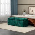 Banc de rangement capitonné en velours avec couvercle à charnière de sécurité et assise en mousse haute densité