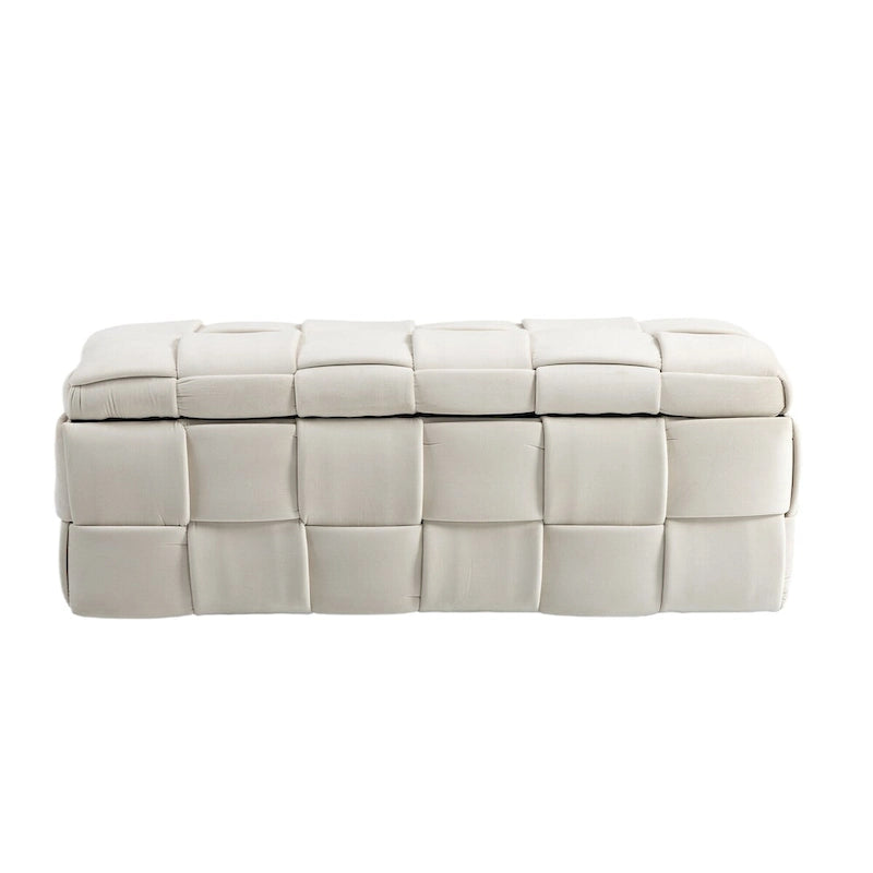Banc de rangement capitonné en velours avec couvercle à charnière de sécurité et assise en mousse haute densité