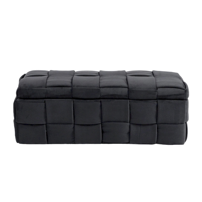 Banc de rangement capitonné en velours avec couvercle à charnière de sécurité et assise en mousse haute densité