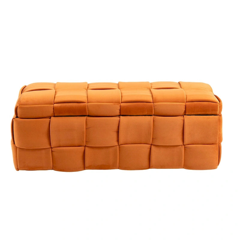 Banc de rangement capitonné en velours avec couvercle à charnière de sécurité et assise en mousse haute densité